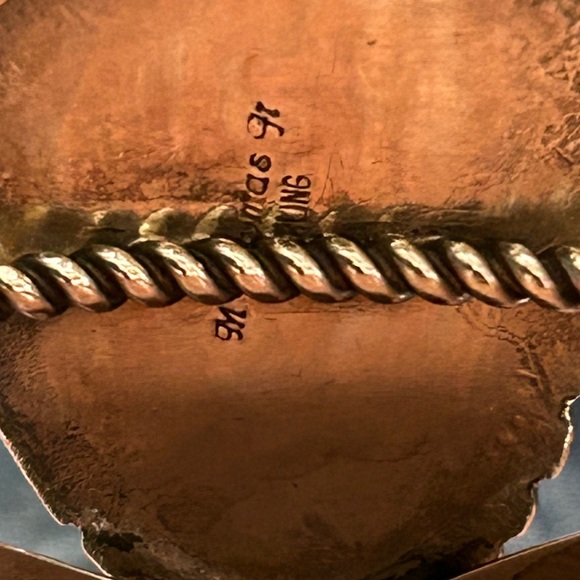 SIGNED MIKE THOMAS JR TOP GRADE STERLING TURQUOISE w WORLD MAP PATTERN! CUFF!! - Picture 5 of 10